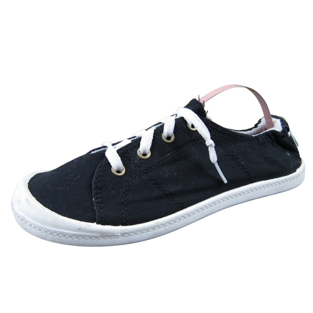 Time and Tru Womens 6 W Black Canvas Lace Up Scrunchback Sneakers Casual Comfort